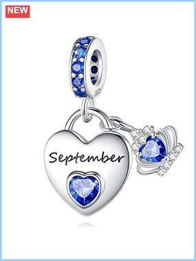 925 Sterling Silver September Birthstone Heart Dangle Charm for Bracelets &